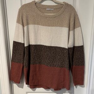 Pink Clover Women's Colorblock Sweater in Cream, Brown, and Tan